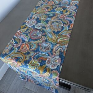 Pottery Barn Table Runner Yellow Blue Green Pink Paisley Floral Cotton 18x108